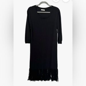 Ulla Johnson Alpaca Wool Midi Long Sleeve Dress With Fringe Black Size S